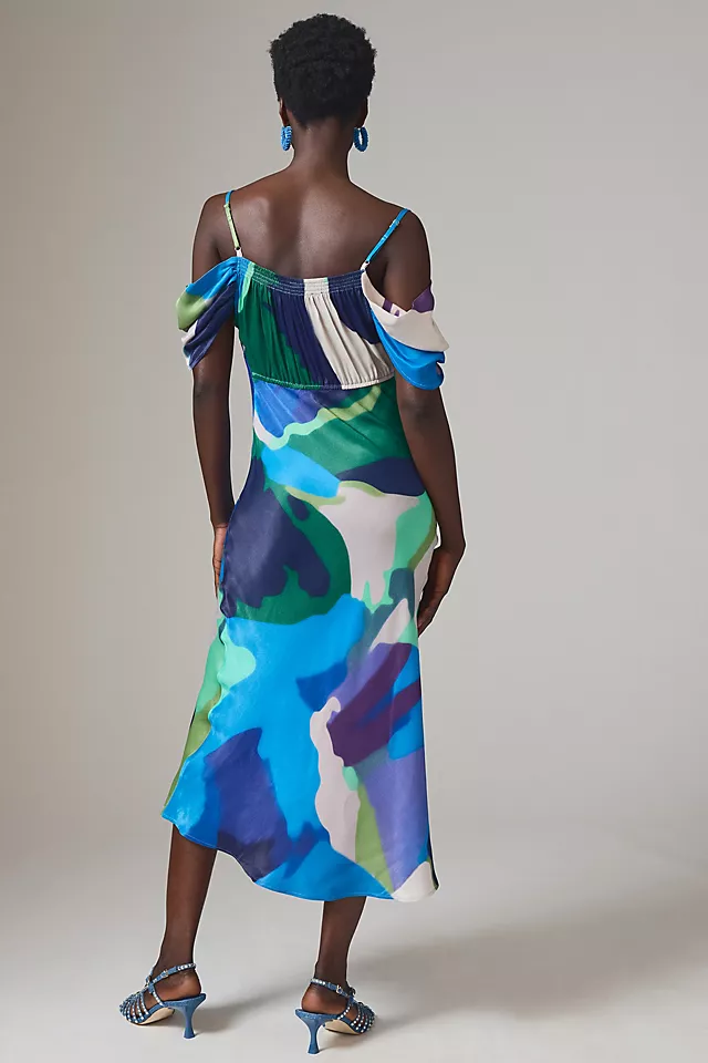 Painterly Off-Shoulder Slip Dress BLUE