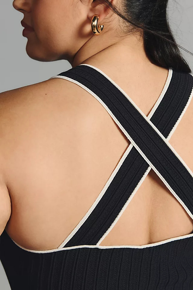 Square-Neck Pleated Mini Dress BLACK