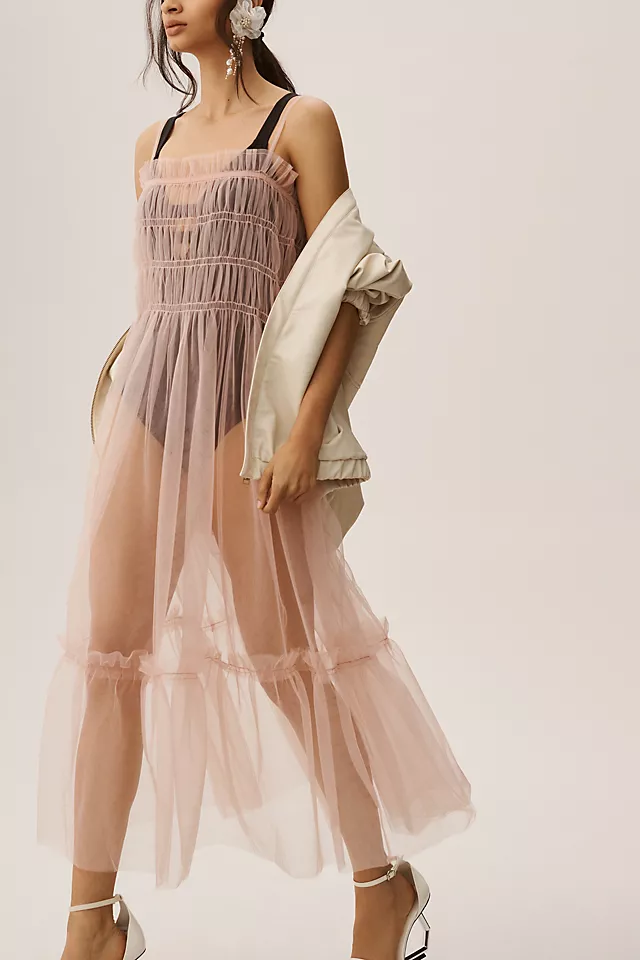 Sheer Smocked Slip Dress MAUVE