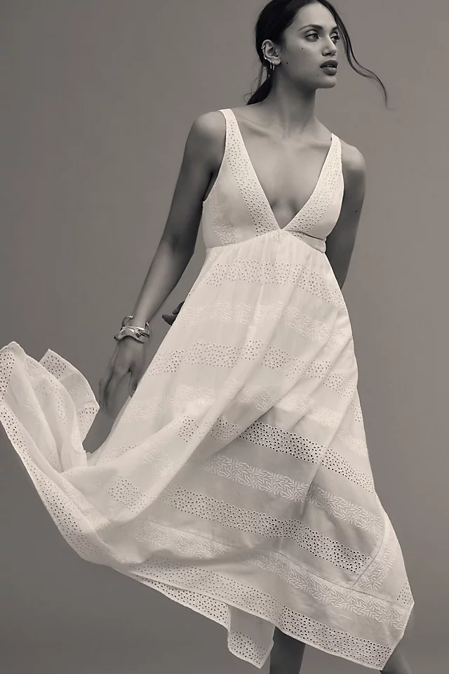 V-Neck Eyelet Dress WHITE