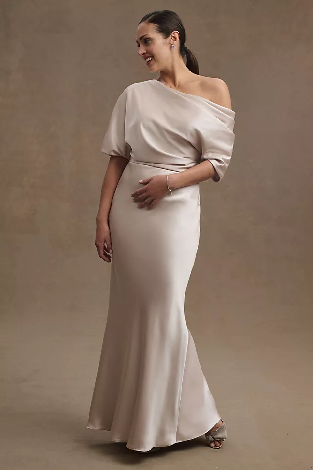 Pryce Off-Shoulder Satin Column Gown NEUTRAL