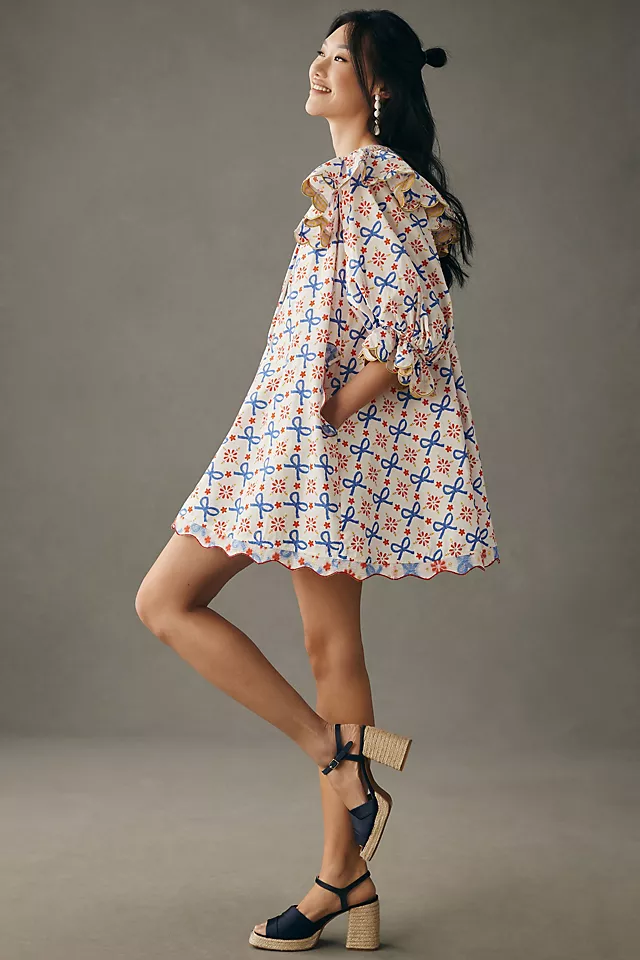 Celia B Short-Sleeve Collared Mini Dress BLUE MOTIF