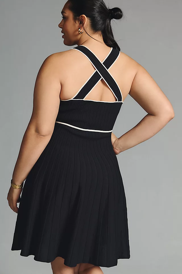 Square-Neck Pleated Mini Dress BLACK