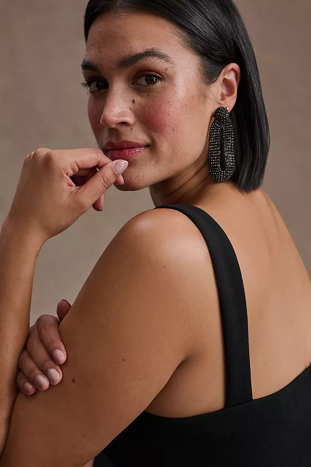 Ashlynn Square-Neck Crepe Side-Slit Gown BLACK