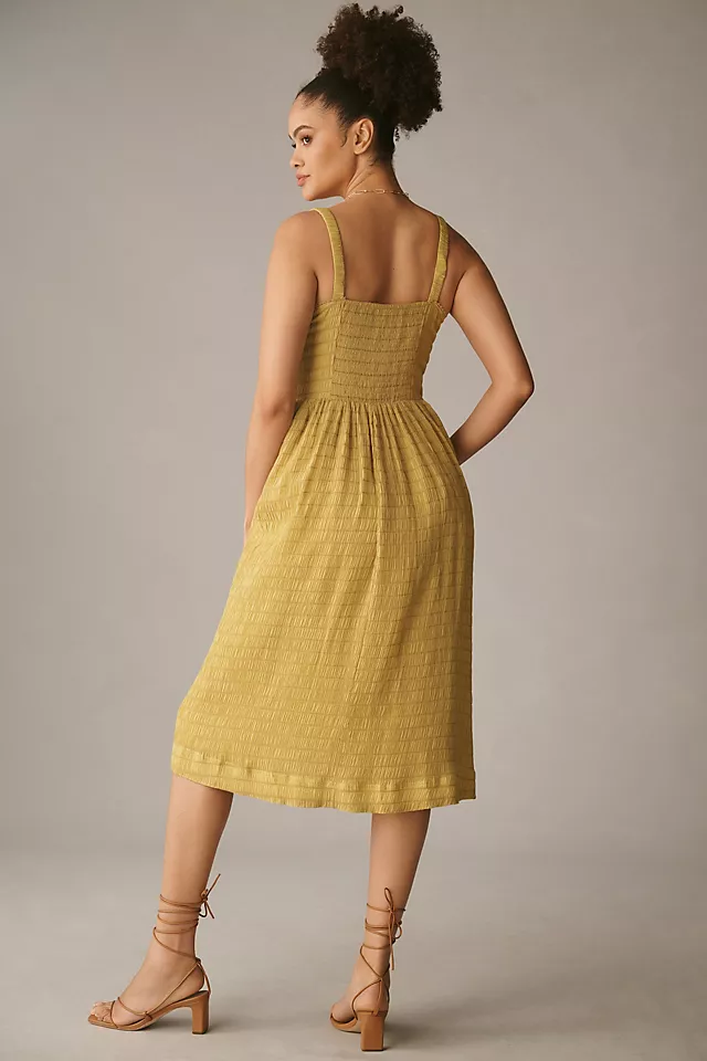 Textured Smocked Midi Dress CHARTREUSE