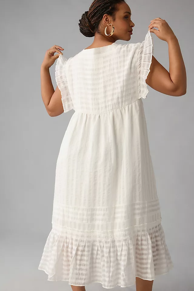V-Neck Ruffled Tiered Babydoll Dress WHITE