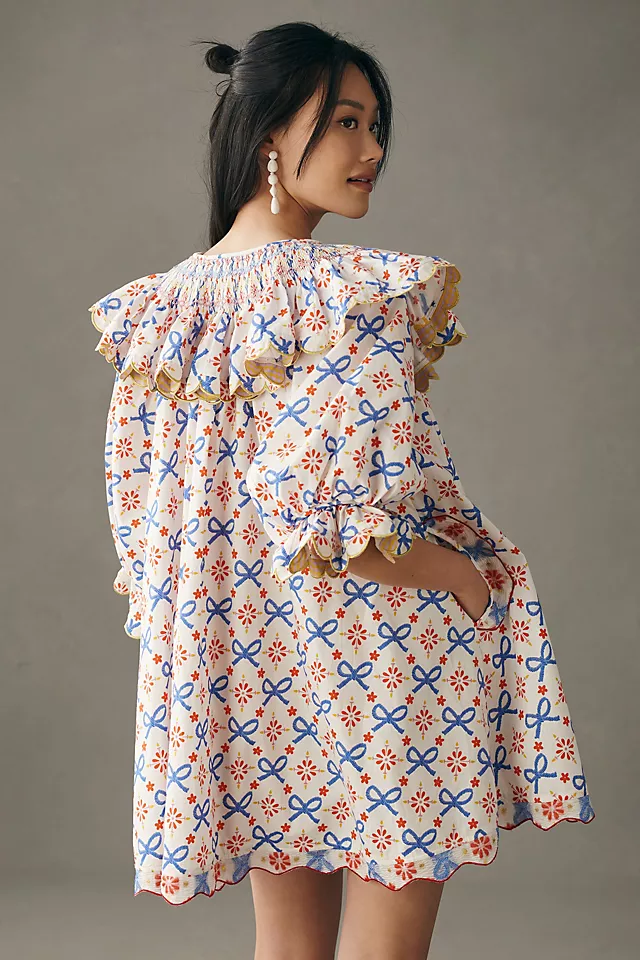 Celia B Short-Sleeve Collared Mini Dress BLUE MOTIF