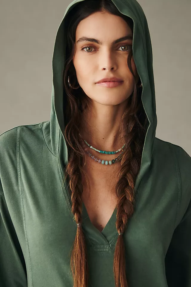 Long-Sleeve Hooded Midi Dress DRIED ROSEMARY