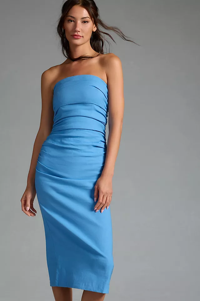 Slim Strapless Ruched Dress BLUE ICE