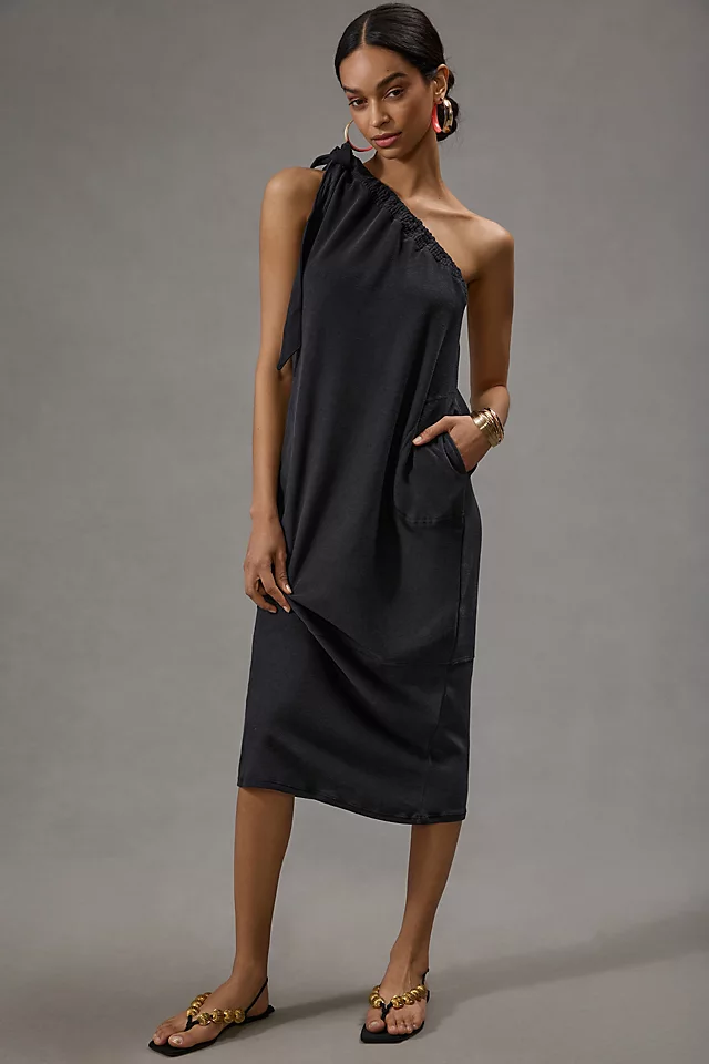 Ruched One-Shoulder Dress BLACK ONYX