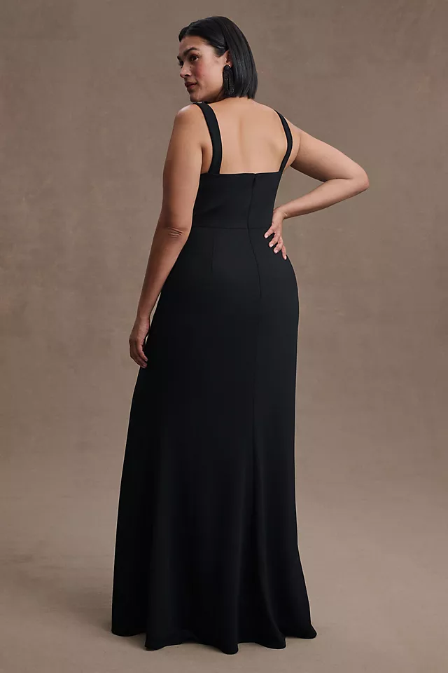 Ashlynn Square-Neck Crepe Side-Slit Gown BLACK