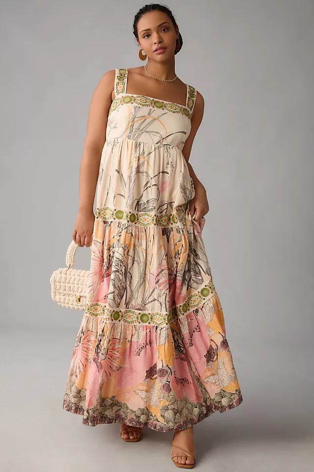Square-Neck Floral Maxi Dress NEUTRAL MOTIF