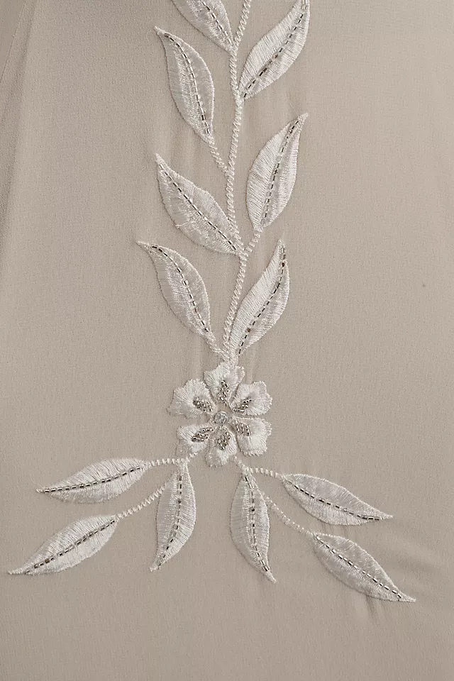 Embroidered A-Line Long-Sleeve V-Neck Gown Champagne