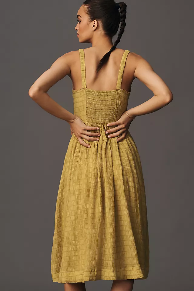 Textured Smocked Midi Dress CHARTREUSE