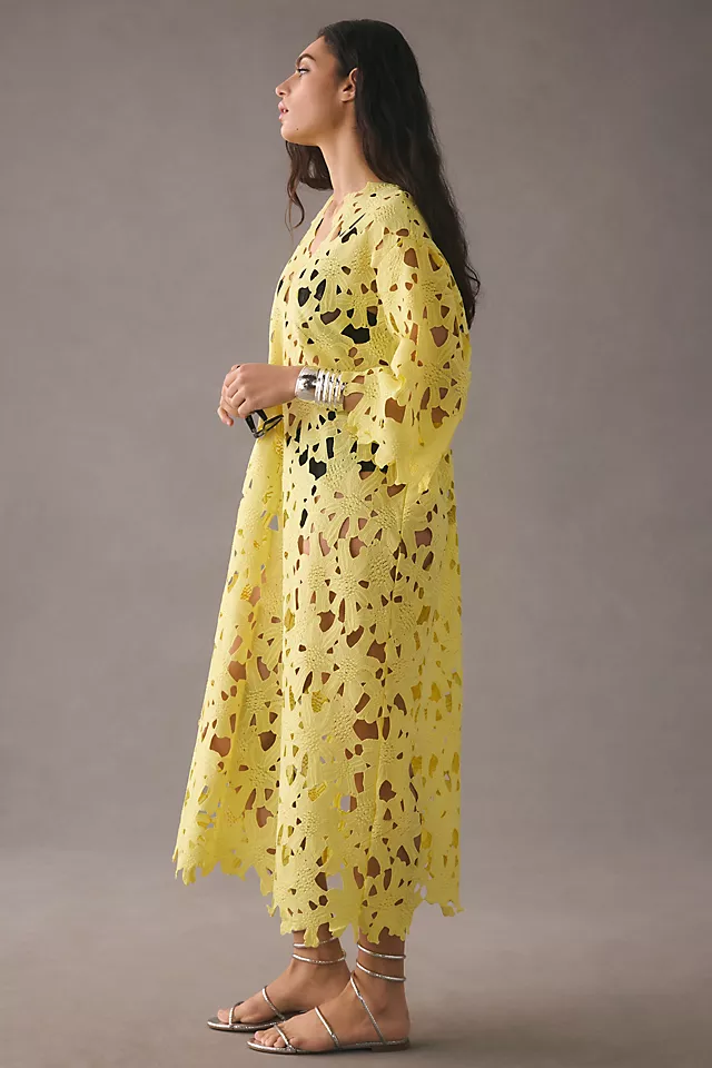 Floral Eyelet Kaftan YELLOW