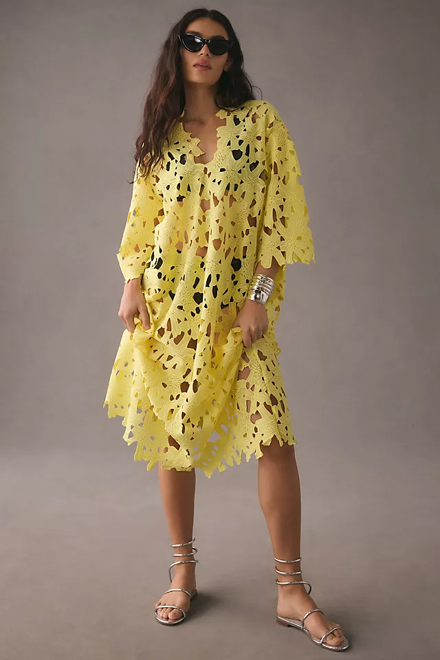 Floral Eyelet Kaftan YELLOW