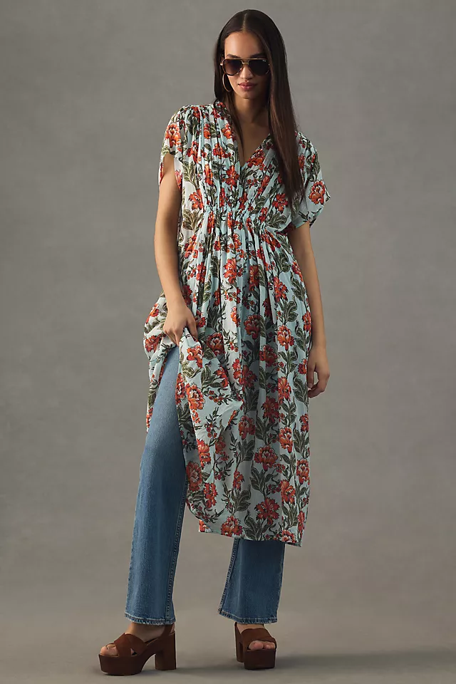 V-Neck Floral Kaftan BLUE MOTIF