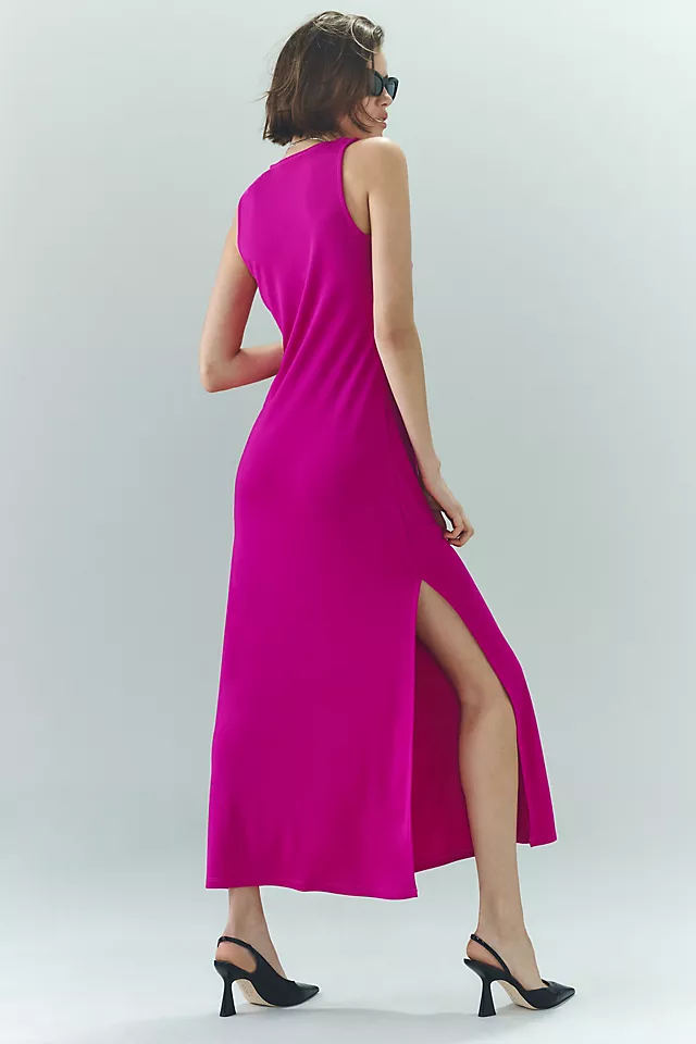 Ruched Scoop-Neck Midi Dress FUSCHIA