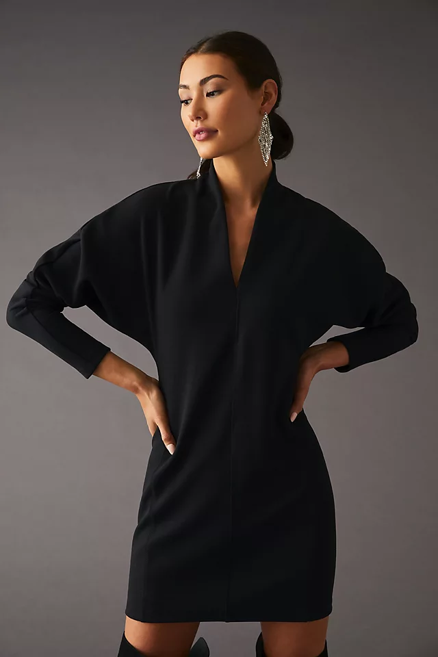 Long-Sleeve Knit Dress BLACK