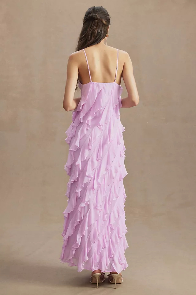 Jia Bias-Cut Ruffled V-Neck Gown LILAC