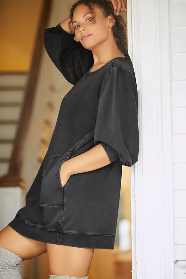 Washed Tunic Dress BLACK