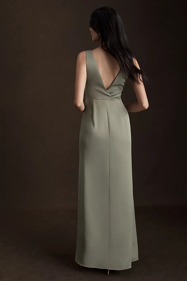 Piper V-Neck Side-Slit Satin Gown MOSS