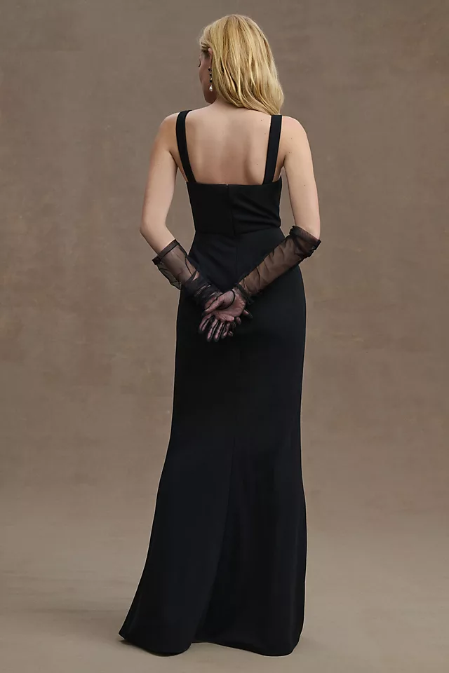 Ashlynn Square-Neck Crepe Side-Slit Gown BLACK