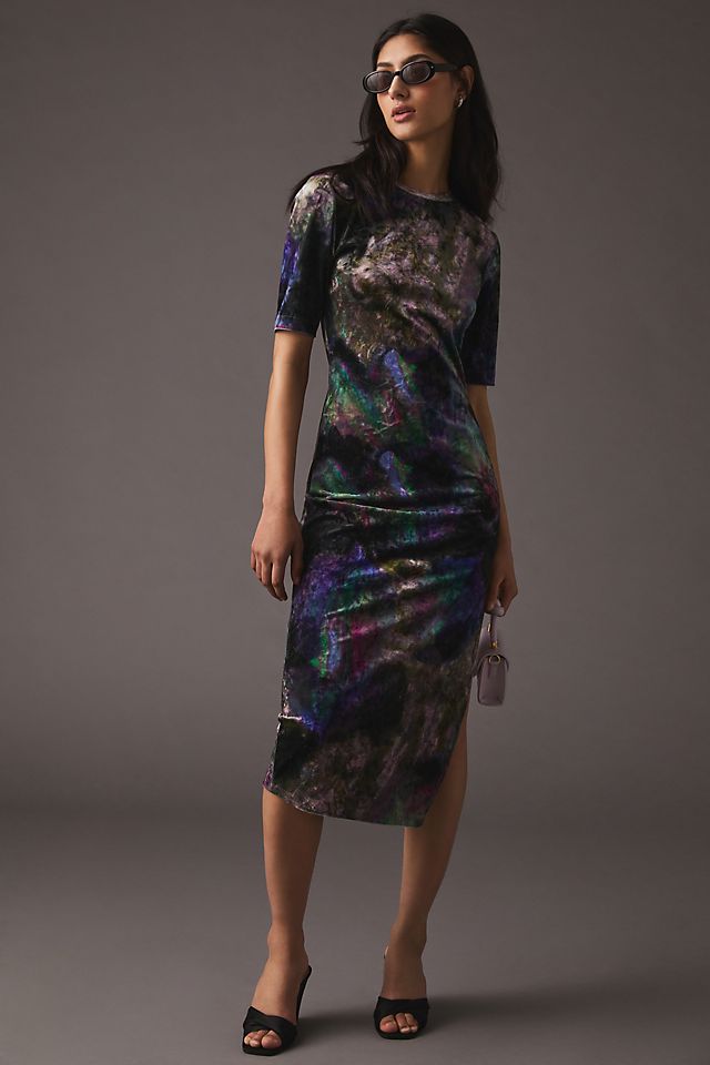 Cynthia Rowley Crushed Velvet Dress PURPLE