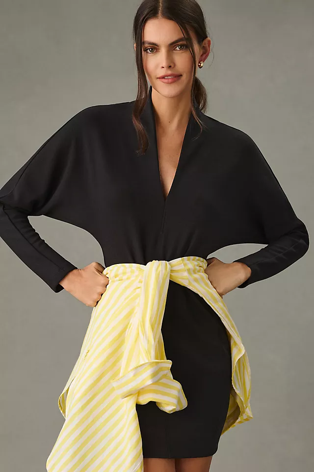 Long-Sleeve Knit Dress BLACK