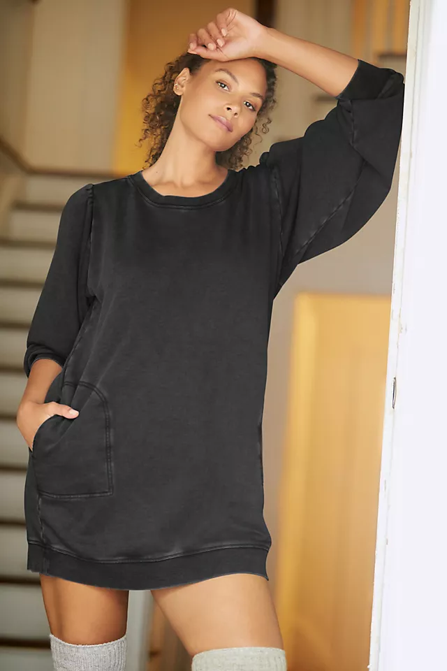 Washed Tunic Dress BLACK