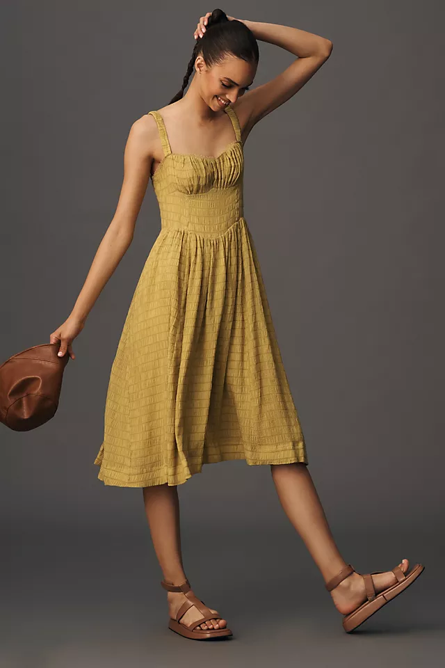 Textured Smocked Midi Dress CHARTREUSE