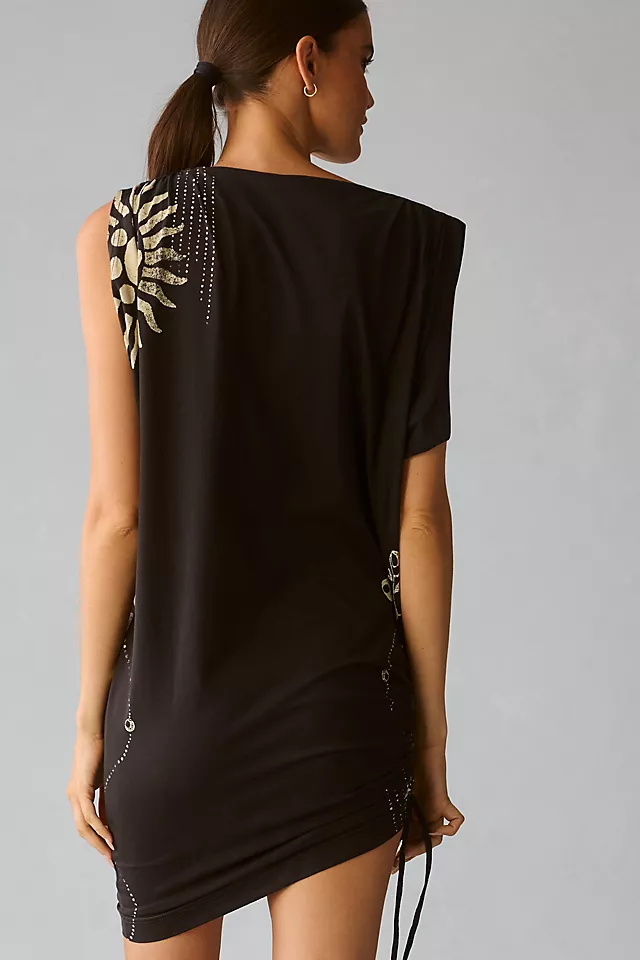 RuchedSleeveless Dress BLACK MOTIF