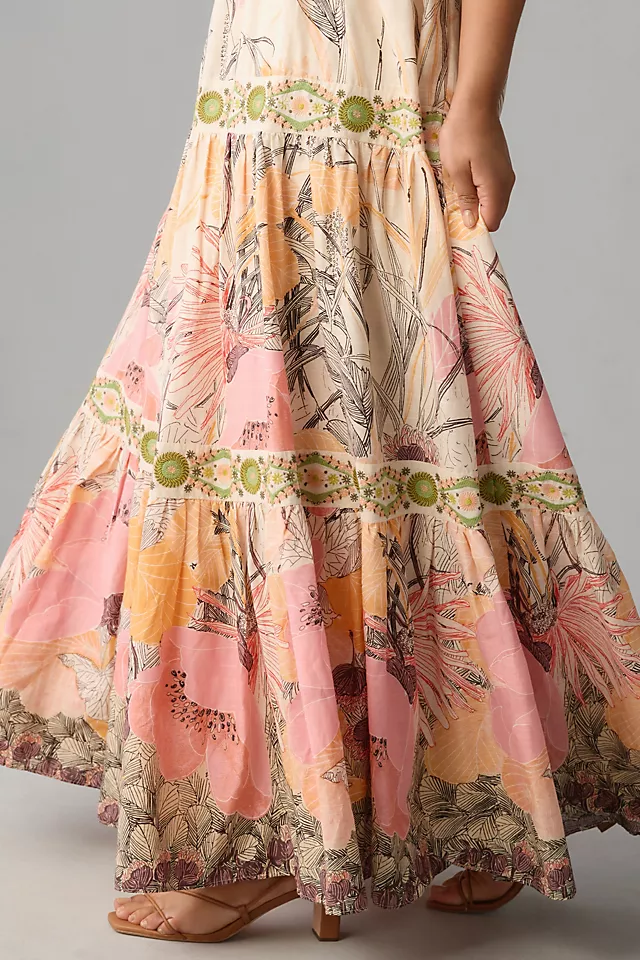 Square-Neck Floral Maxi Dress NEUTRAL MOTIF