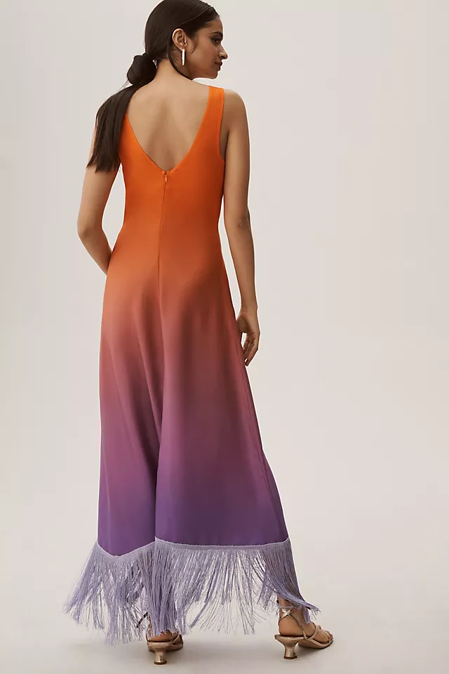 Scoop-Neck Ombre Fringe Dress SUNSET