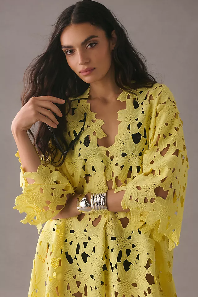 Floral Eyelet Kaftan YELLOW