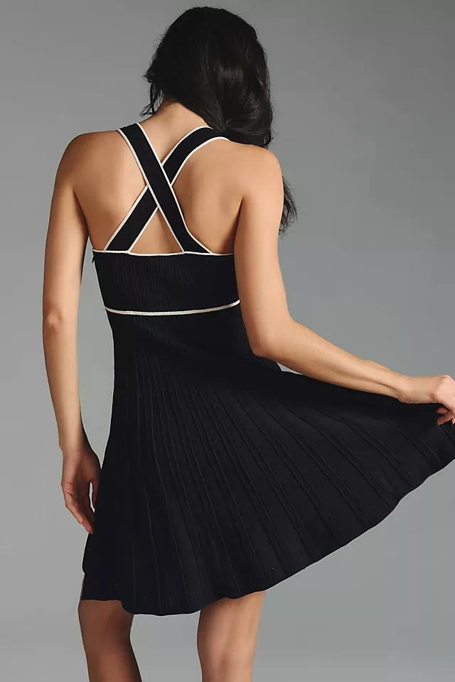 Square-Neck Pleated Mini Dress BLACK