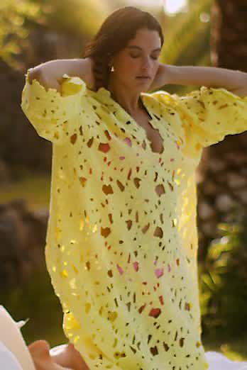 Floral Eyelet Kaftan YELLOW