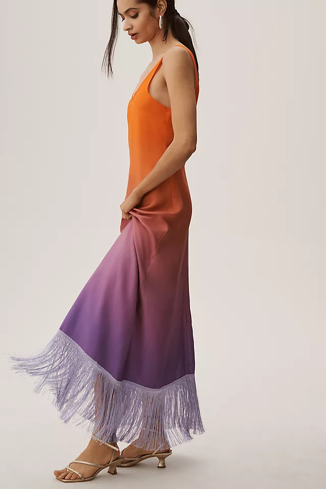Scoop-Neck Ombre Fringe Dress SUNSET