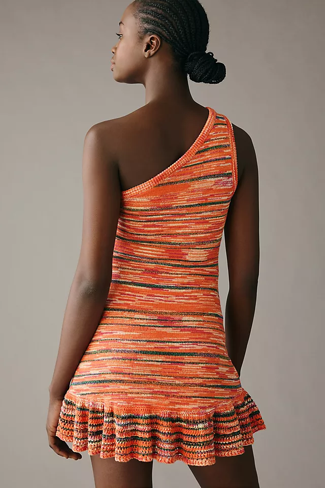 One-Shoulder Slim Flounce Sweater Dress CRIMSON