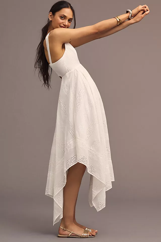V-Neck Eyelet Dress WHITE