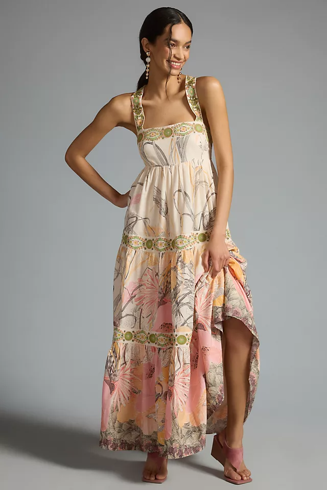 Square-Neck Floral Maxi Dress NEUTRAL MOTIF