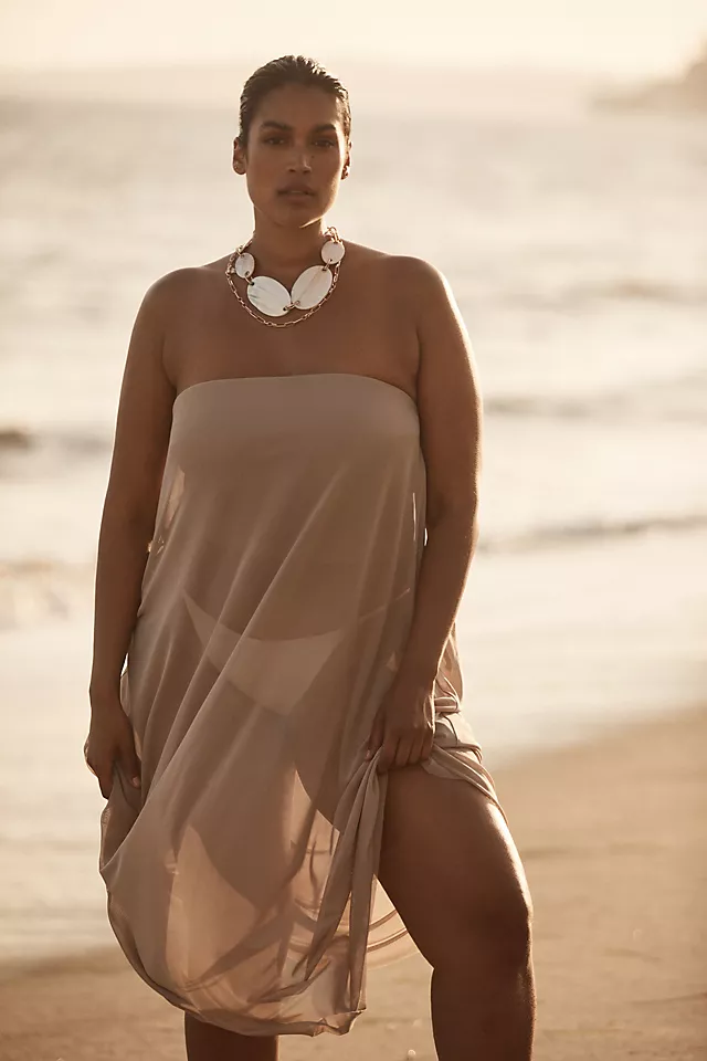 Sheer Mesh Tube Top TAUPE