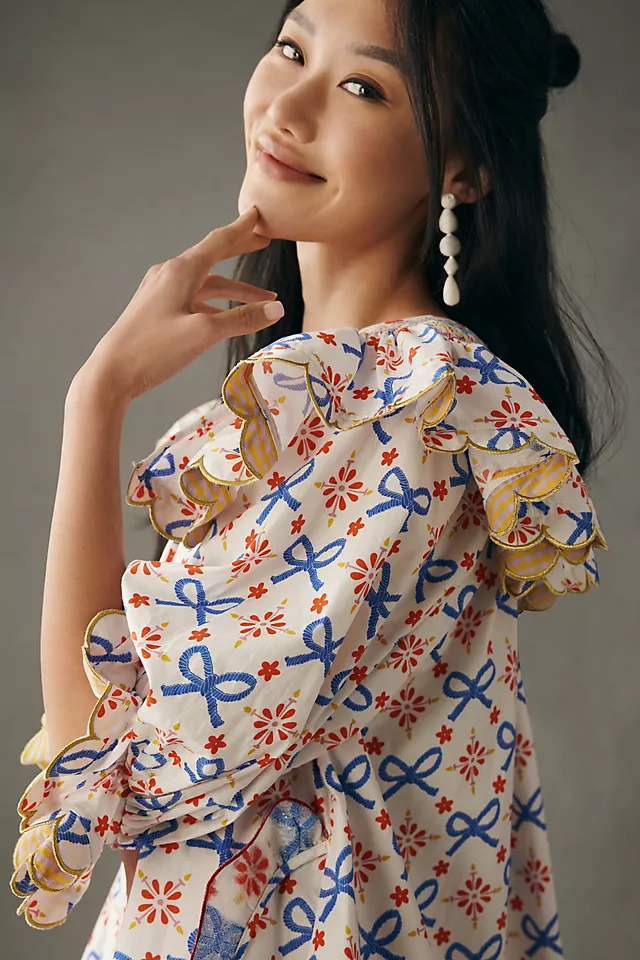 Celia B Short-Sleeve Collared Mini Dress BLUE MOTIF