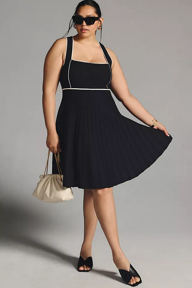 Square-Neck Pleated Mini Dress BLACK