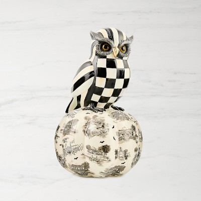 Mackenzie Childs Courtly Owl on Toile Pumpkin