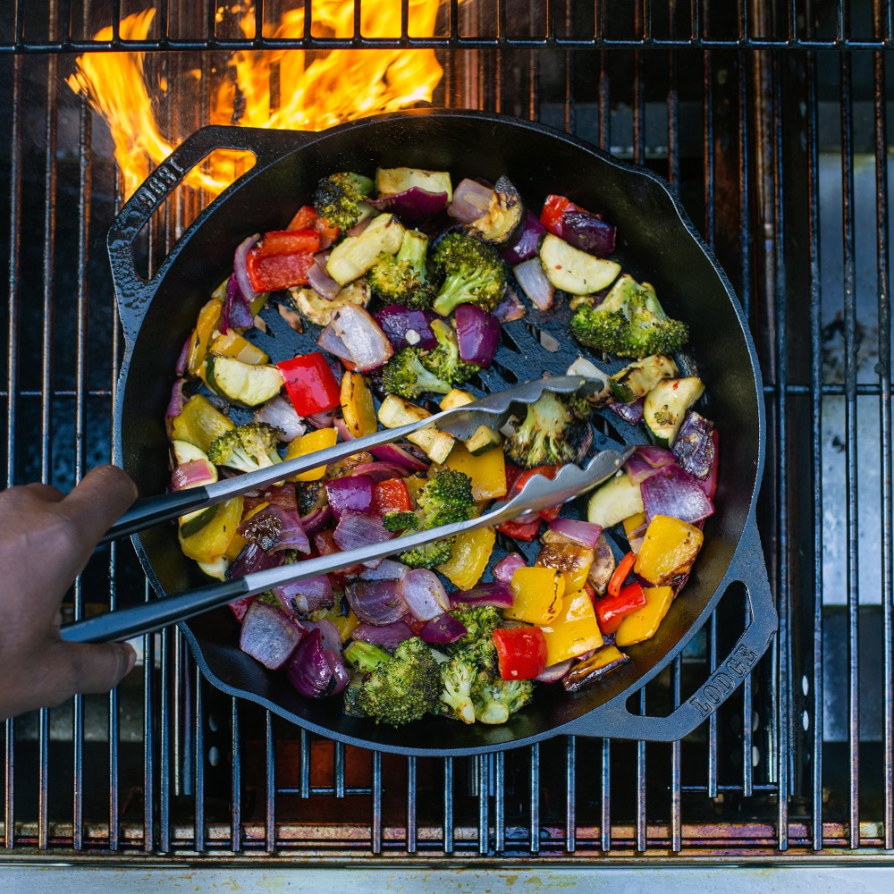 Lodge Savor the Outdoors Seasoned Cast Iron Dual Handle Grilling Basket, 12
