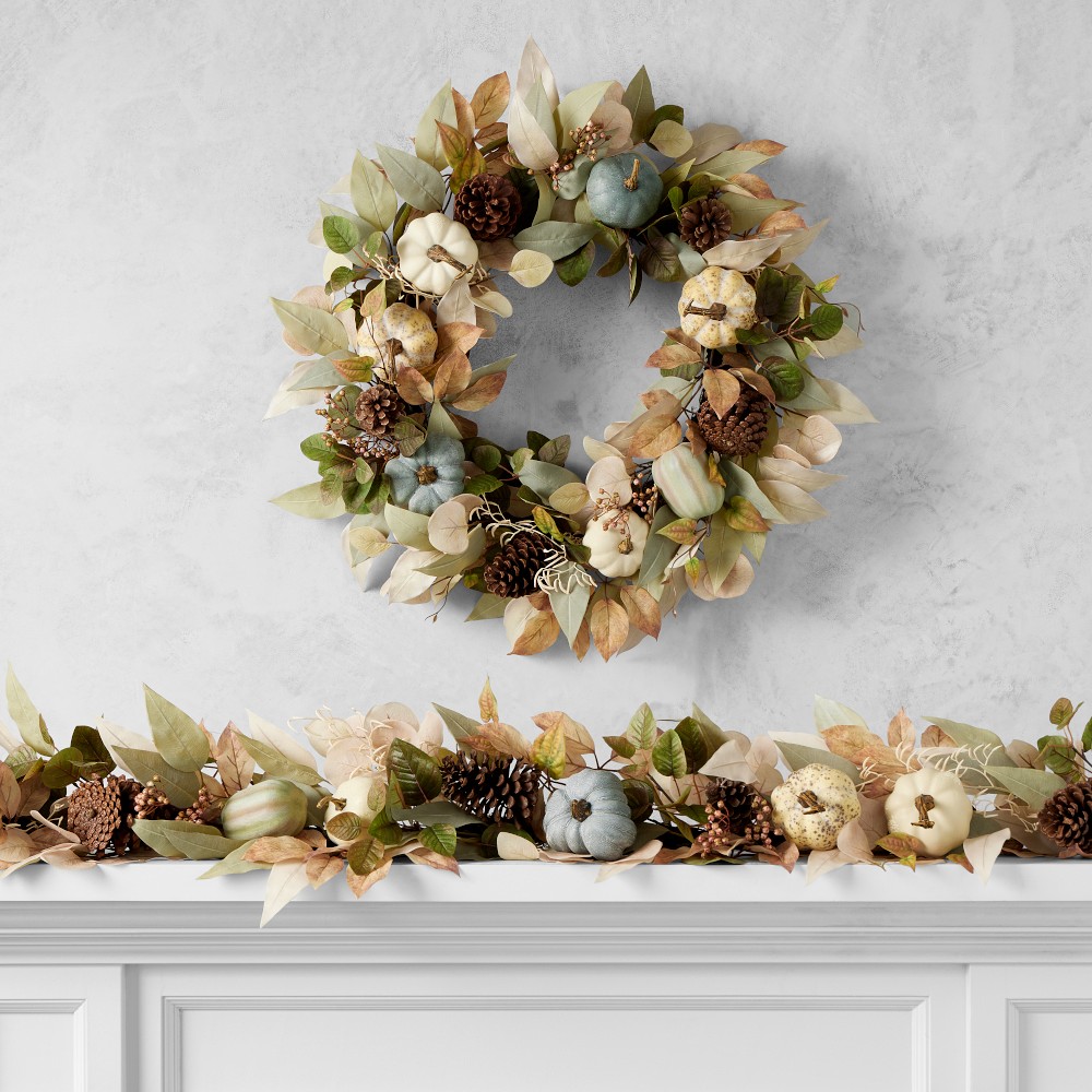 Pumpkin Patch UV Protected Faux Wreath & Garland