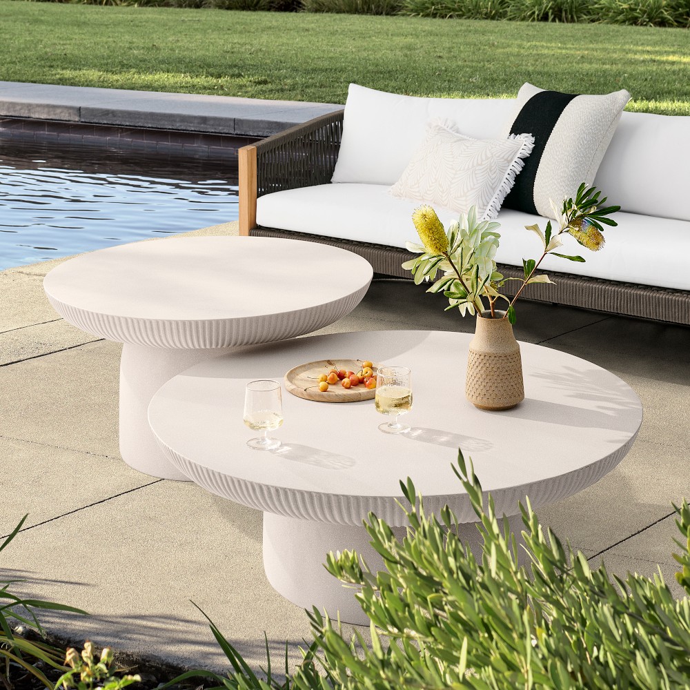 Livia Outdoor Fiberstone Nesting Coffee Tables (36