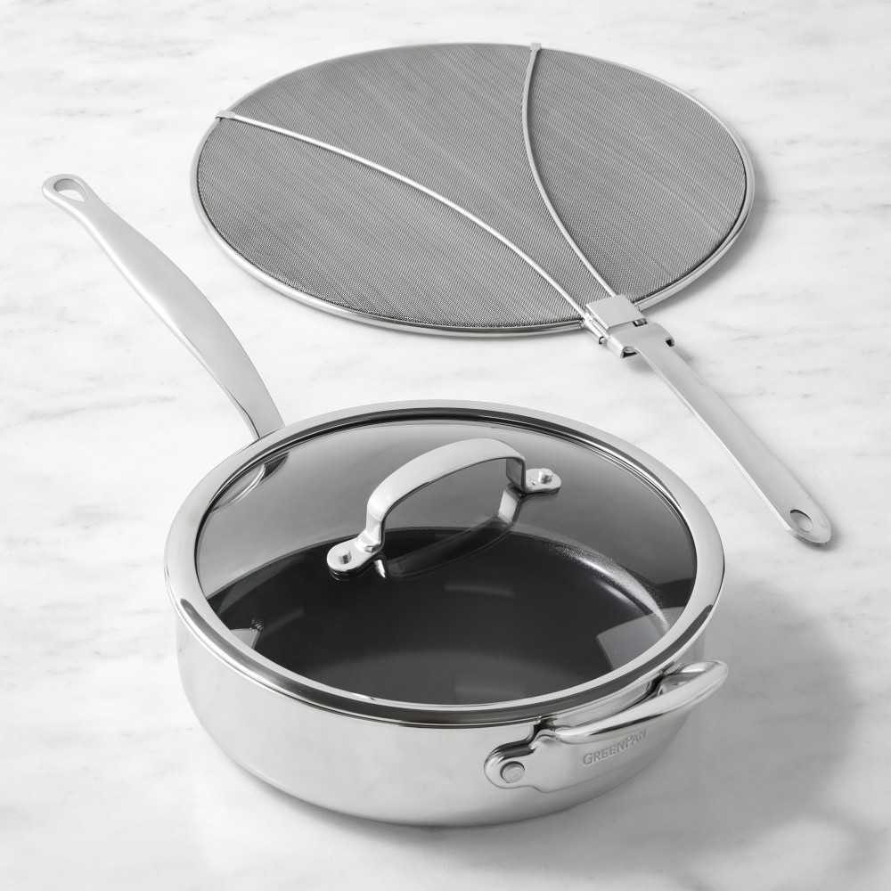 GreenPan™ Premiere Max Stainless-Steel Ceramic Nonstick 4-Qt. Saute Pan with Splatter Screen