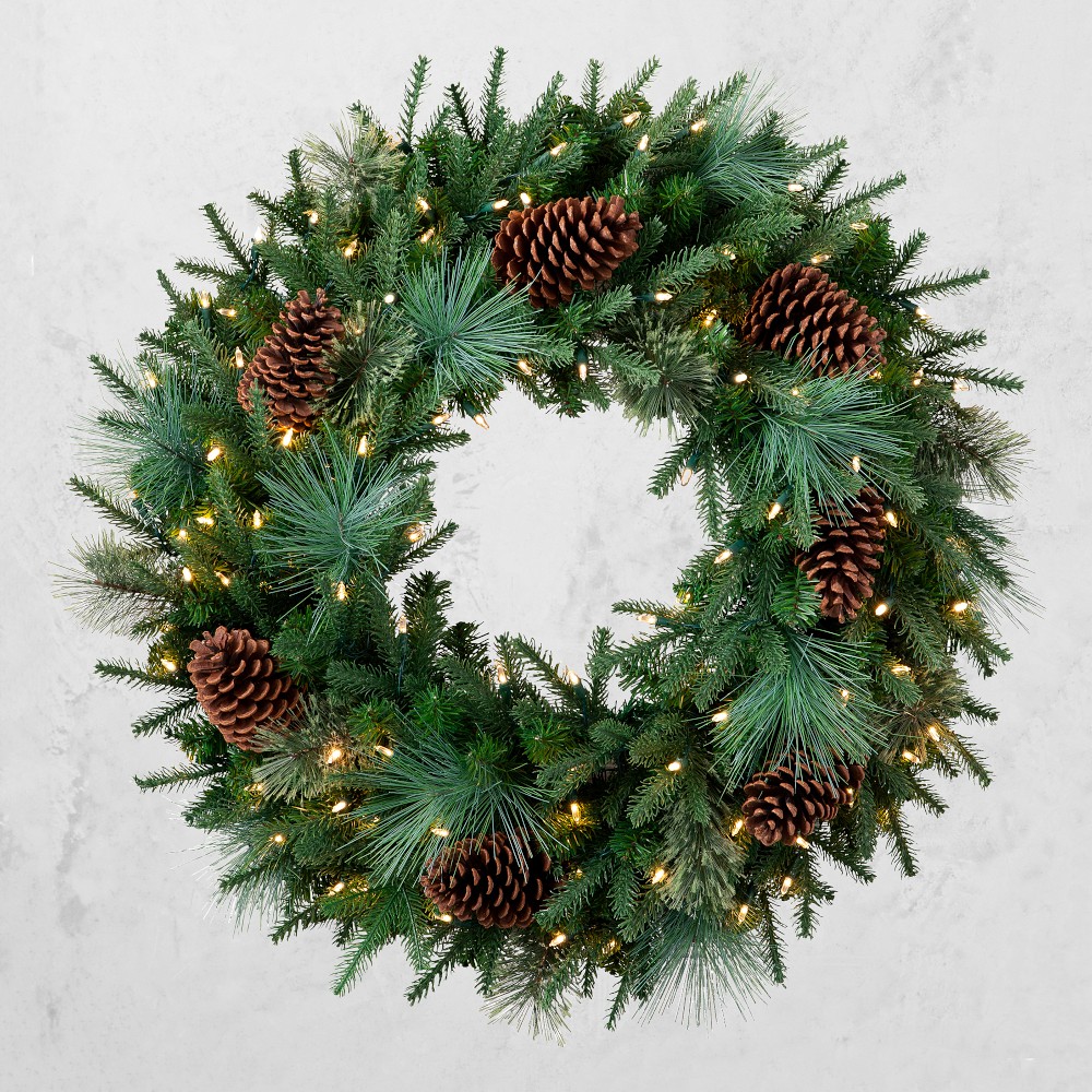 Balsam Hill Mixed Evergreen Pre-Lit Faux Wreath & Garland